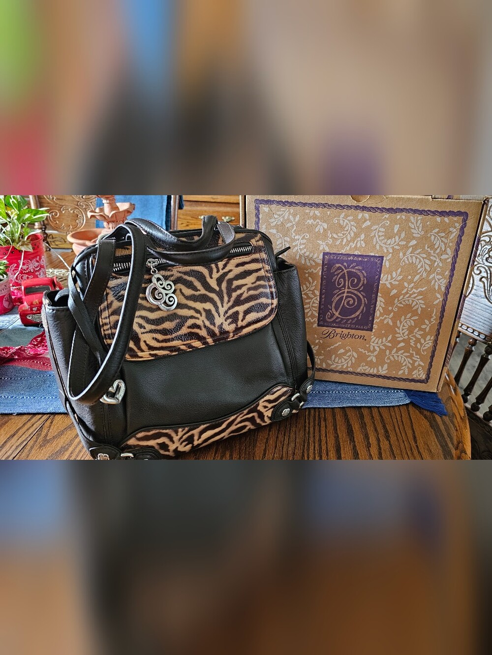 Brighton Black Shoulder Bag with Tan Zebra Accents